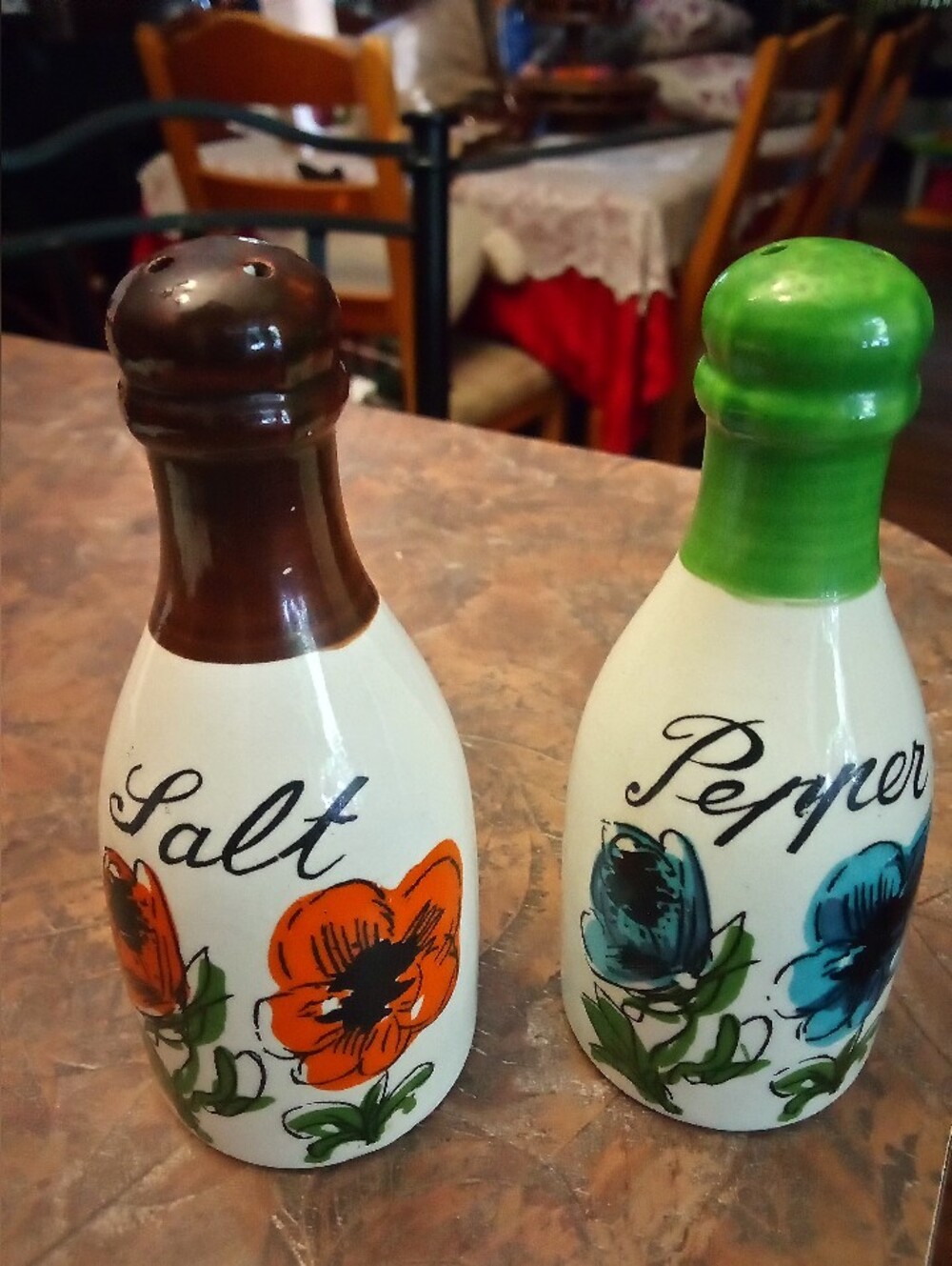 Large Vintage Ceramic Bottle ShapSalt and Pepper Shakers - Floral Design.